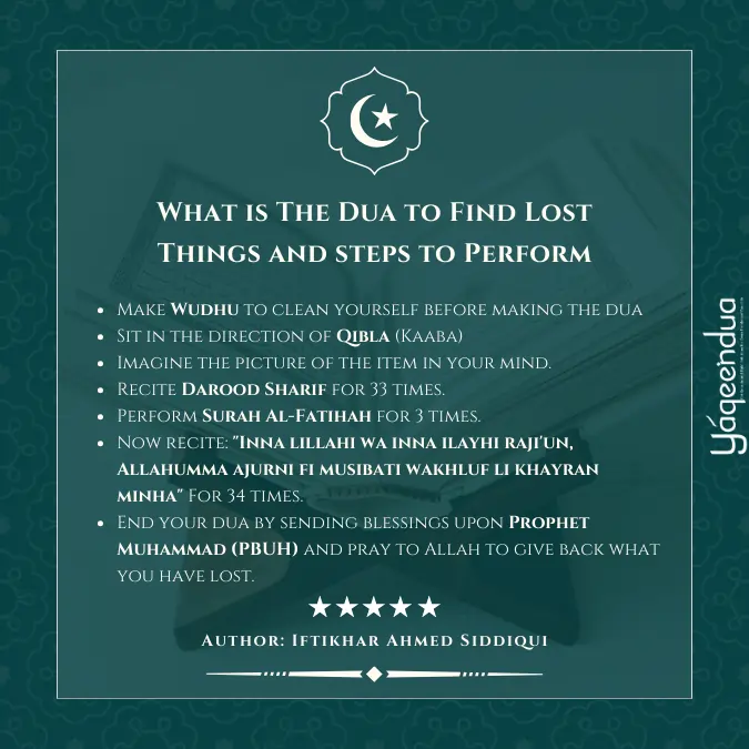 What is the dua to find lost things and steps to perform